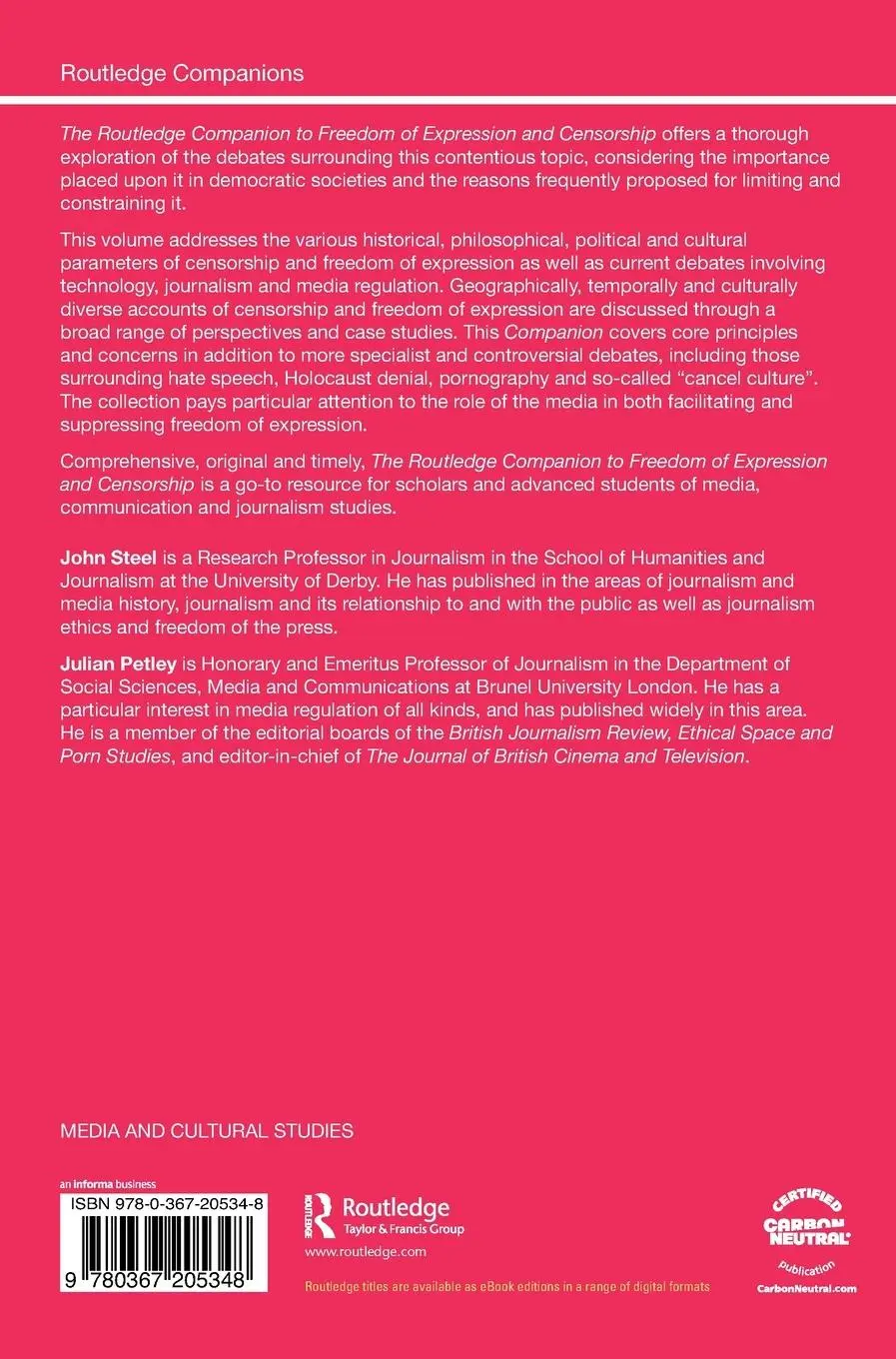 Rückseite: 9780367205348 | The Routledge Companion to Freedom of Expression and Censorship | Buch