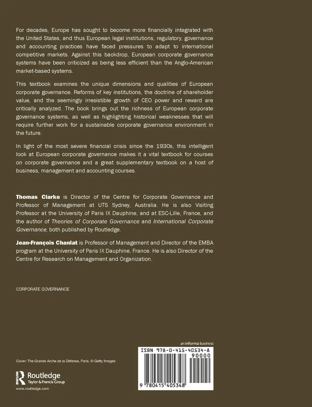 Rückseite: 9780415405348 | European Corporate Governance | Readings and Perspectives | Buch