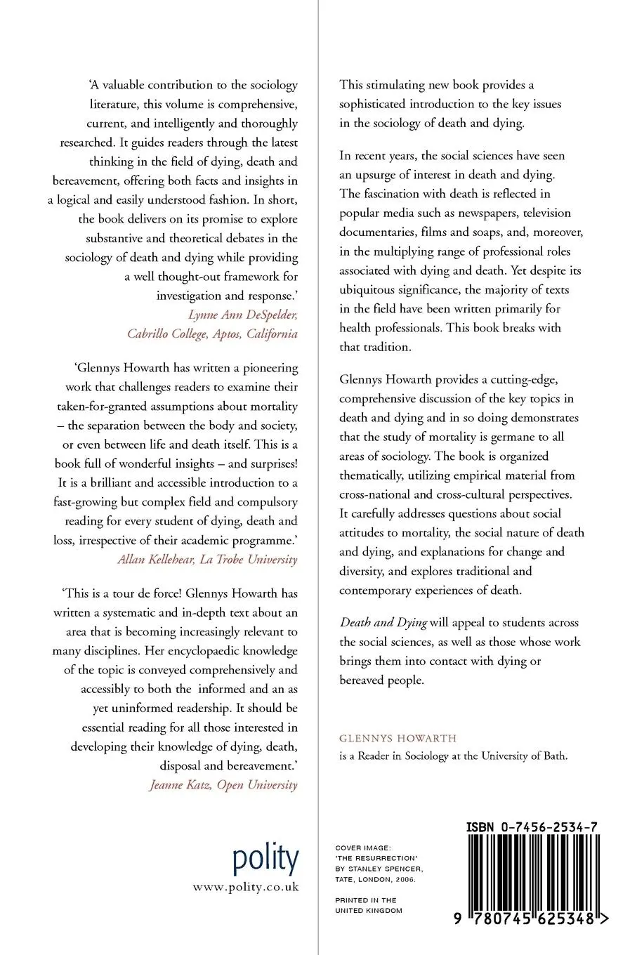 Rückseite: 9780745625348 | Death and Dying | A Sociological Introduction | Glennys Howarth | Buch