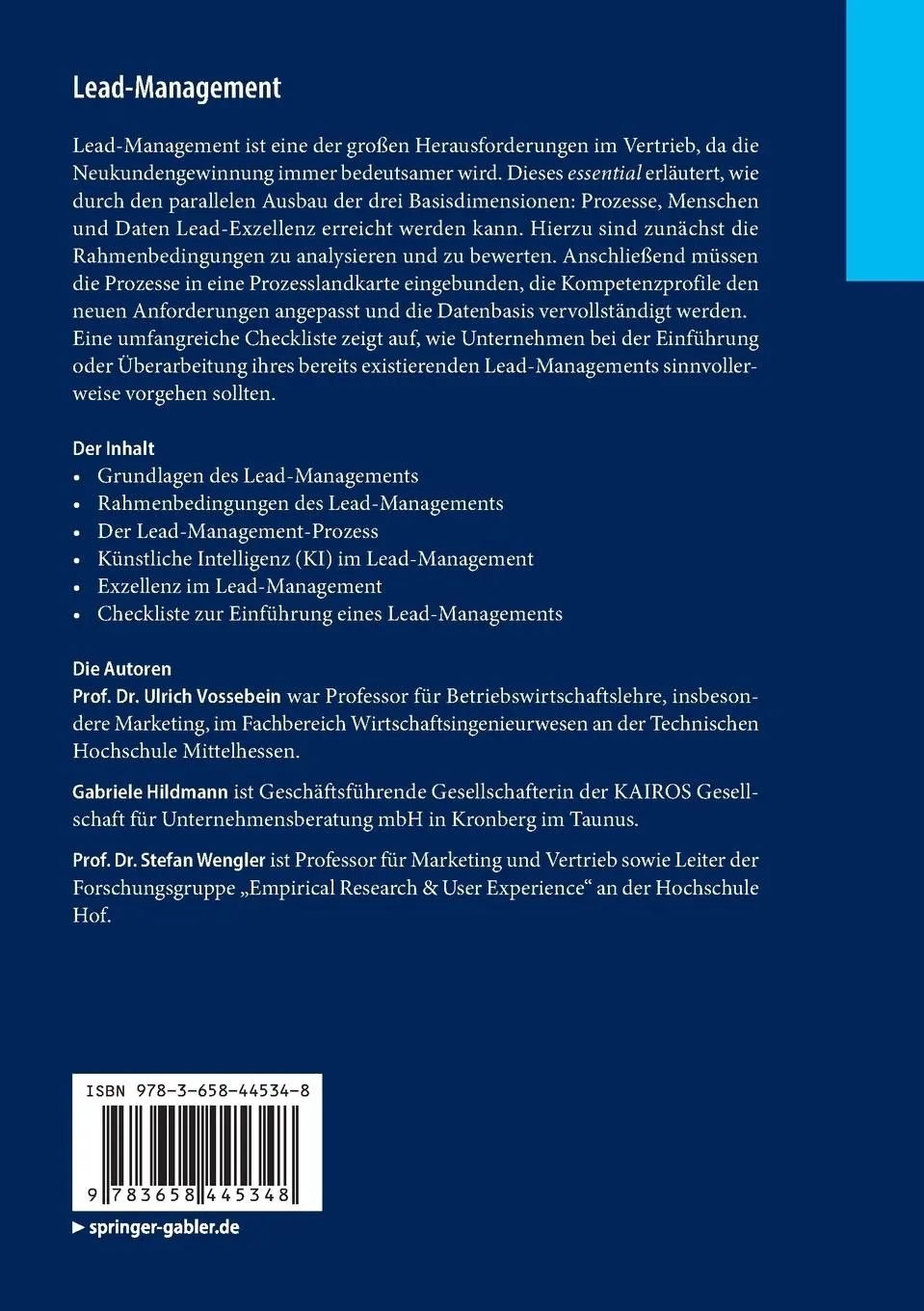 Rückseite: 9783658445348 | Lead-Management | Prozesse - Menschen - Daten | Vossebein (u. a.) | ix