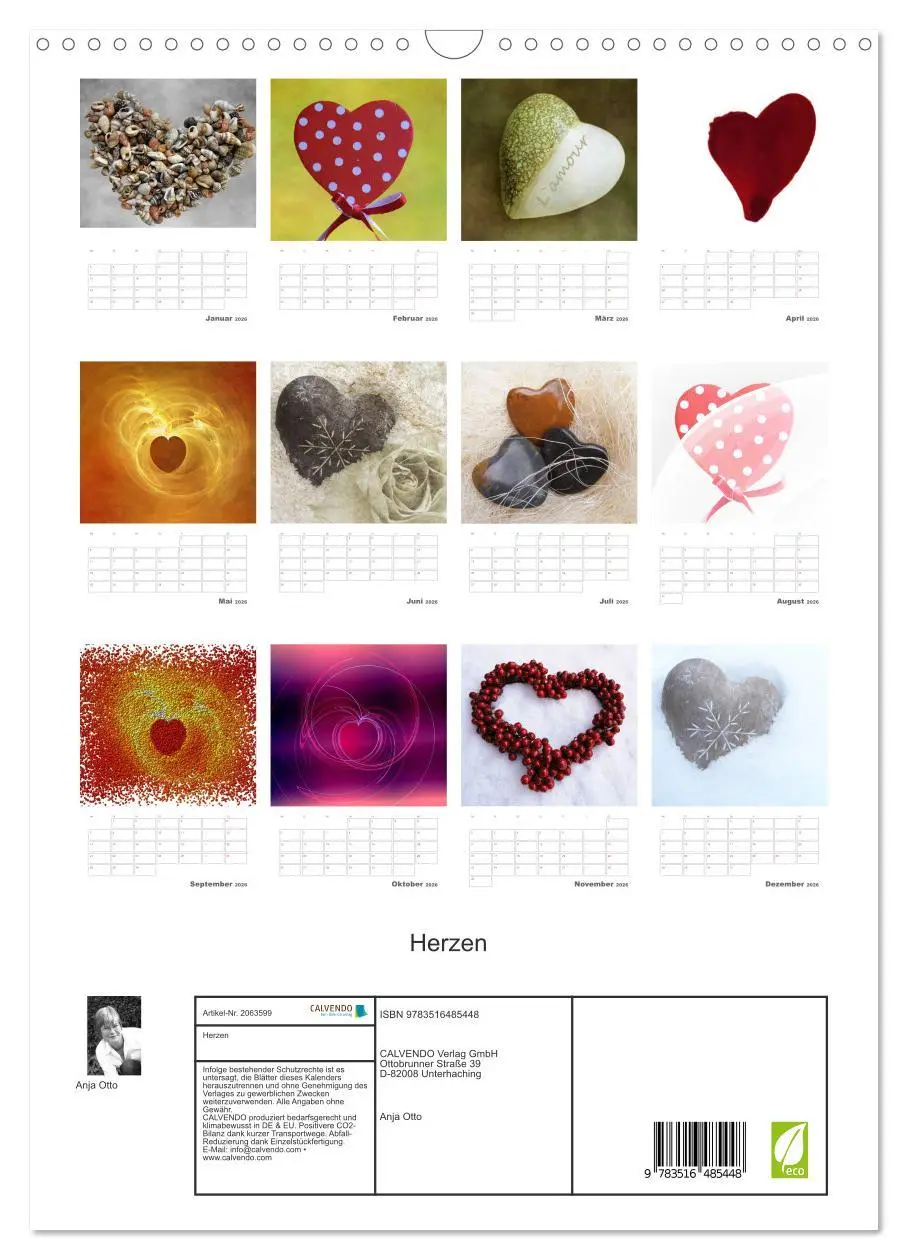 Bild: 9783516485448 | Herzen (Wandkalender 2026 DIN A3 hoch), CALVENDO Monatskalender | Otto