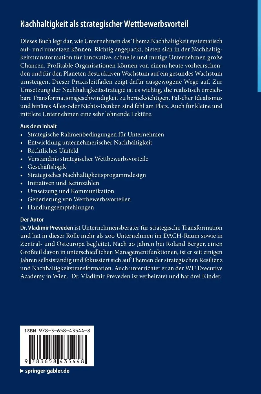 Rückseite: 9783658435448 | Nachhaltigkeit als strategischer Wettbewerbsvorteil | Preveden | Buch