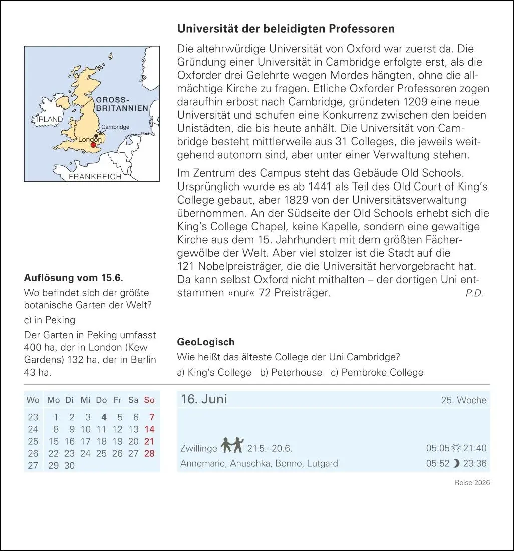 Bild: 9783840035548 | Reise Tagesabreißkalender 2026 - Kulturkalender - Städte, Menschen,...
