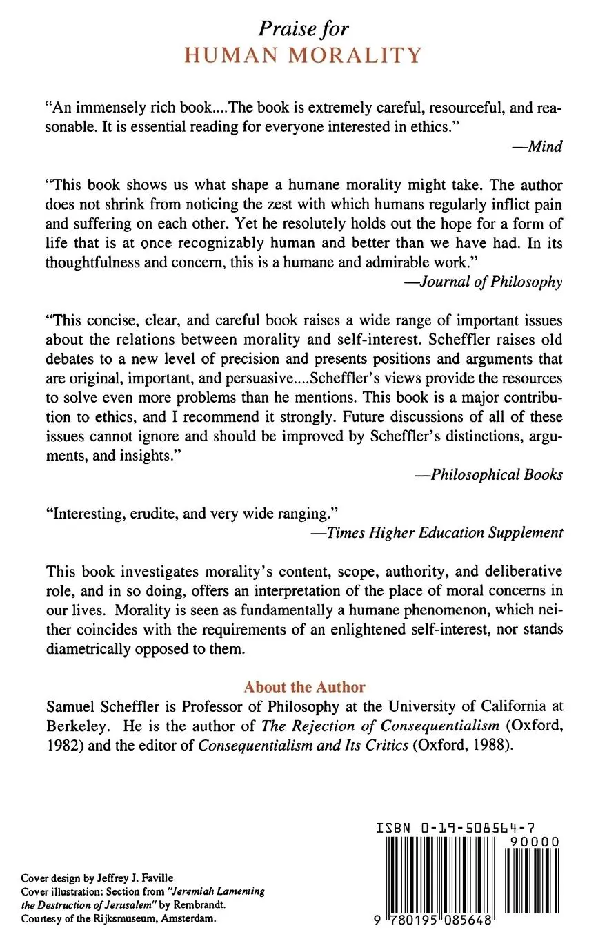 Rückseite: 9780195085648 | Human Morality | Samuel Scheffler | Taschenbuch | Englisch | 2001