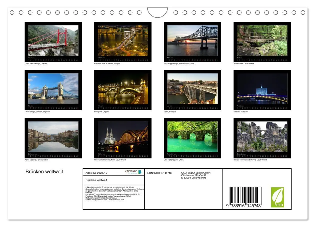 Bild: 9783516145748 | Brücken weltweit (Wandkalender 2026 DIN A4 quer), CALVENDO...