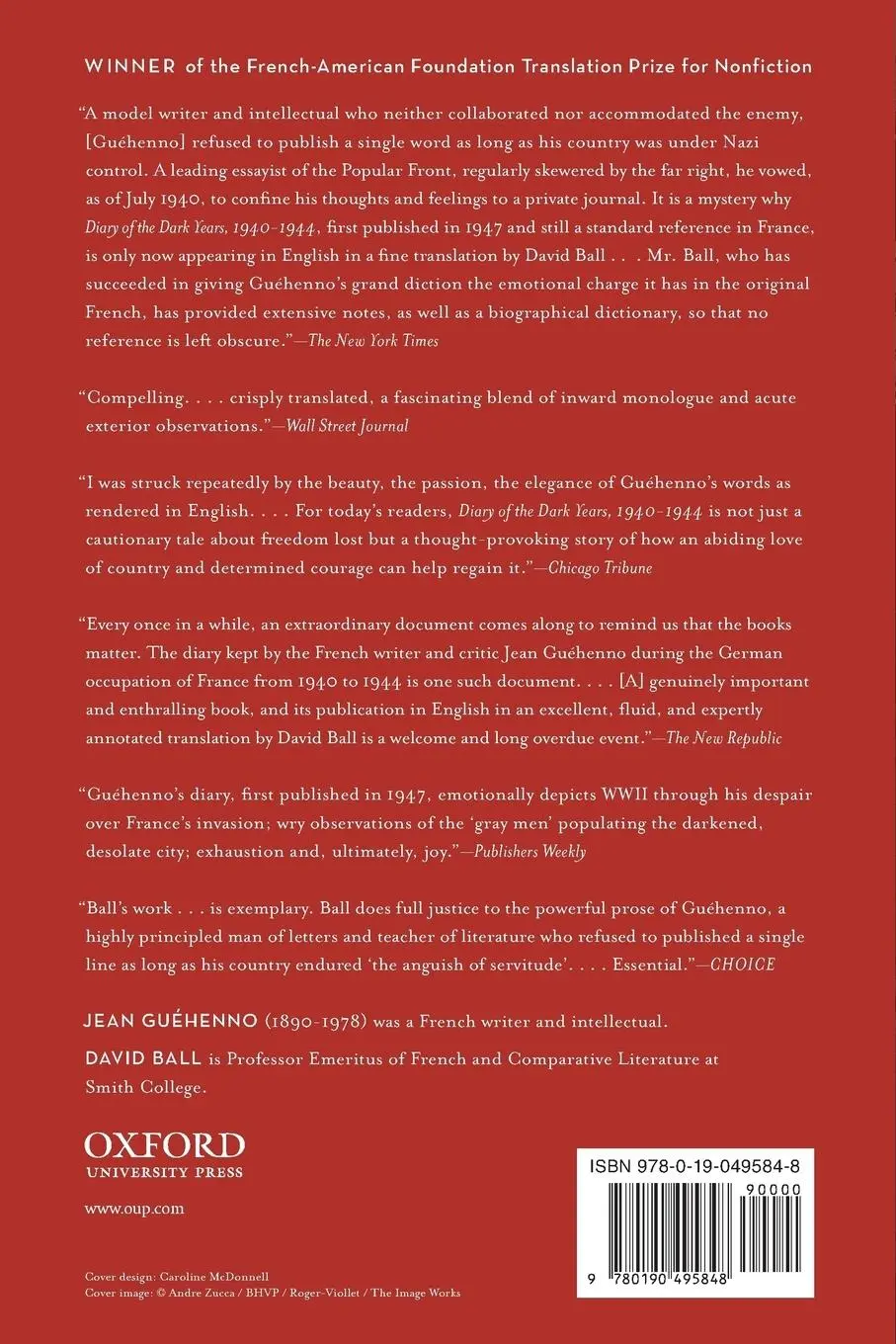 Rückseite: 9780190495848 | Diary of the Dark Years, 1940-1944 | Jean Guehenno | Taschenbuch