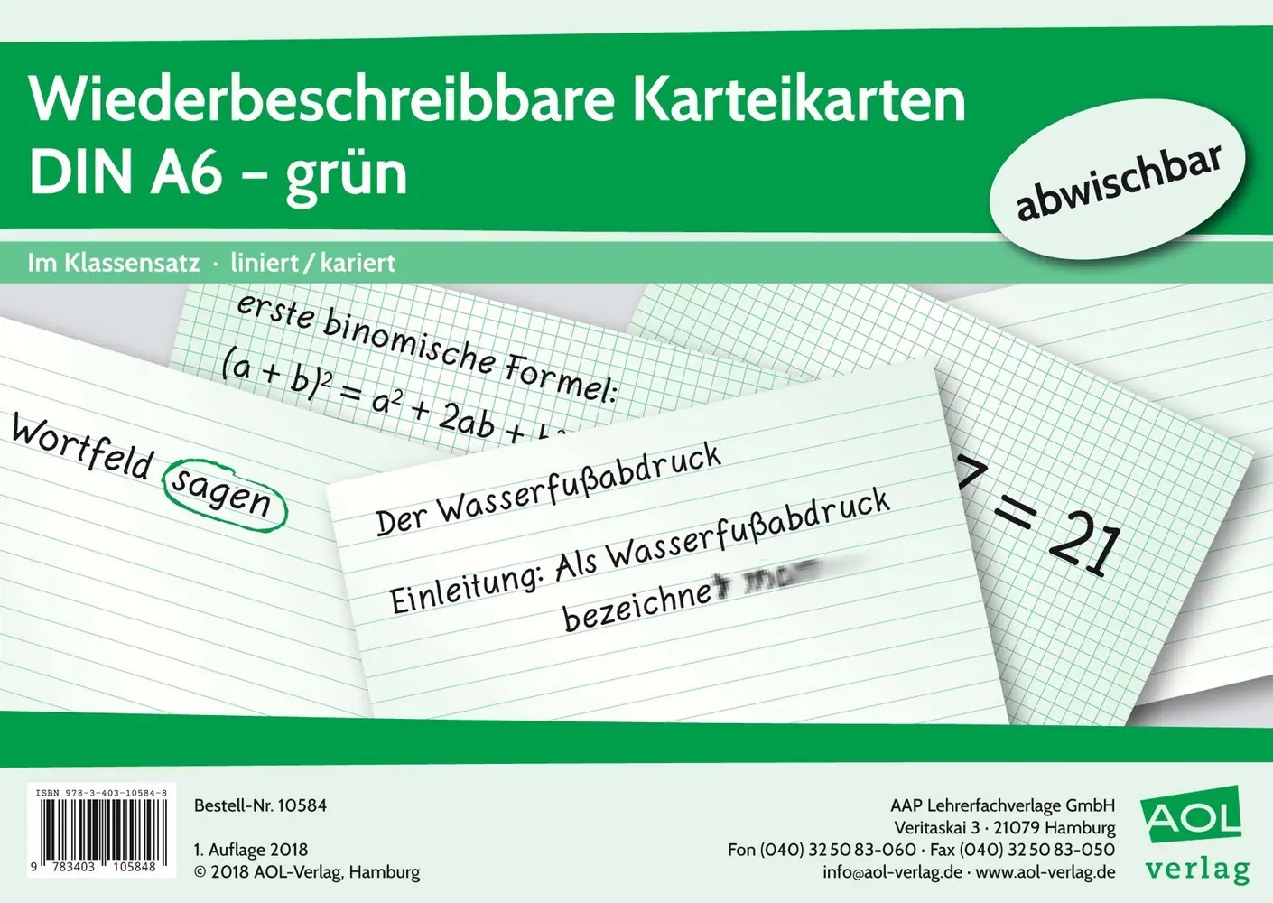 Cover: 9783403105848 | Wiederbeschreibbare Karteikarten DIN A6 - grün | Box | 31 S. | 2018