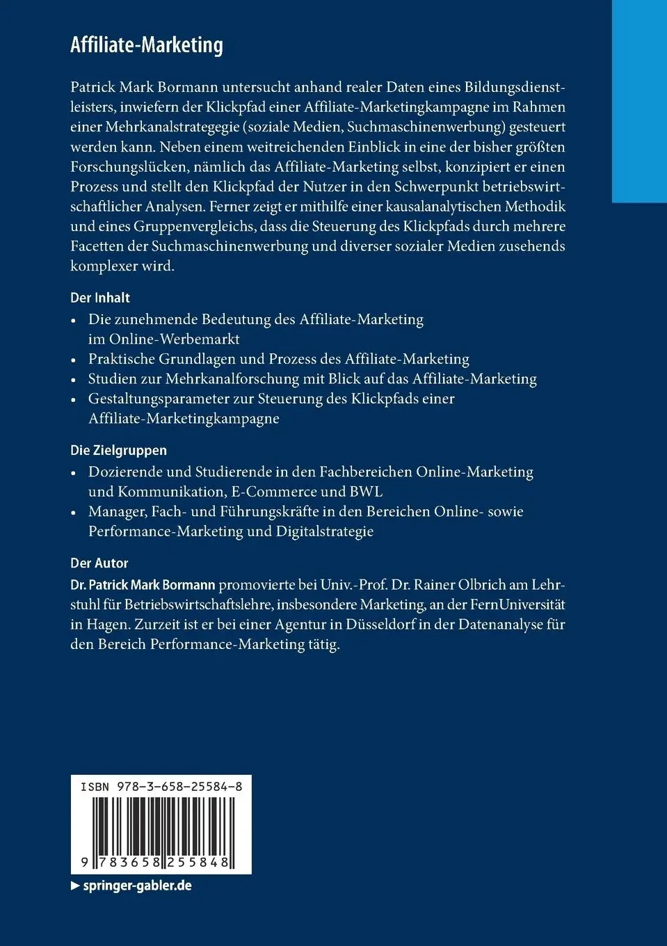 Rückseite: 9783658255848 | Affiliate-Marketing | Patrick Mark Bormann | Taschenbuch | xxi | 2019