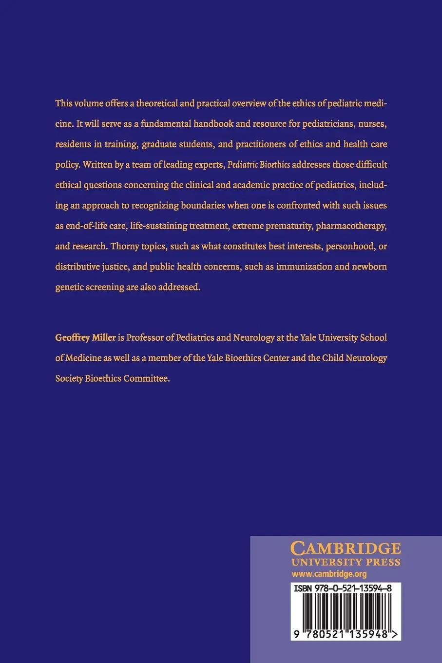Rückseite: 9780521135948 | Pediatric Bioethics | Geoffrey Miller | Taschenbuch | Englisch | 2009
