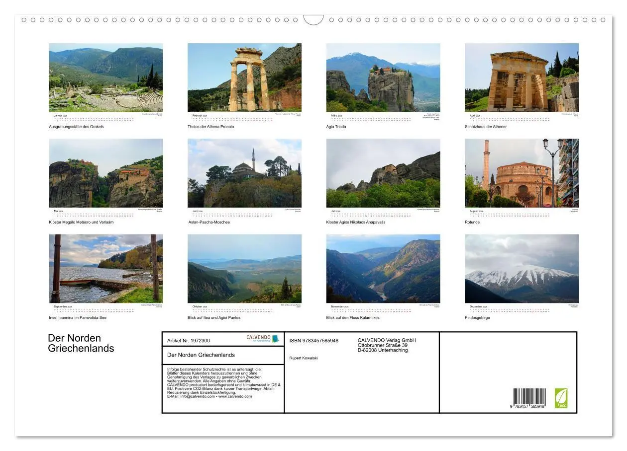 Bild: 9783457585948 | Der Norden Griechenlands (Wandkalender 2026 DIN A2 quer), CALVENDO...