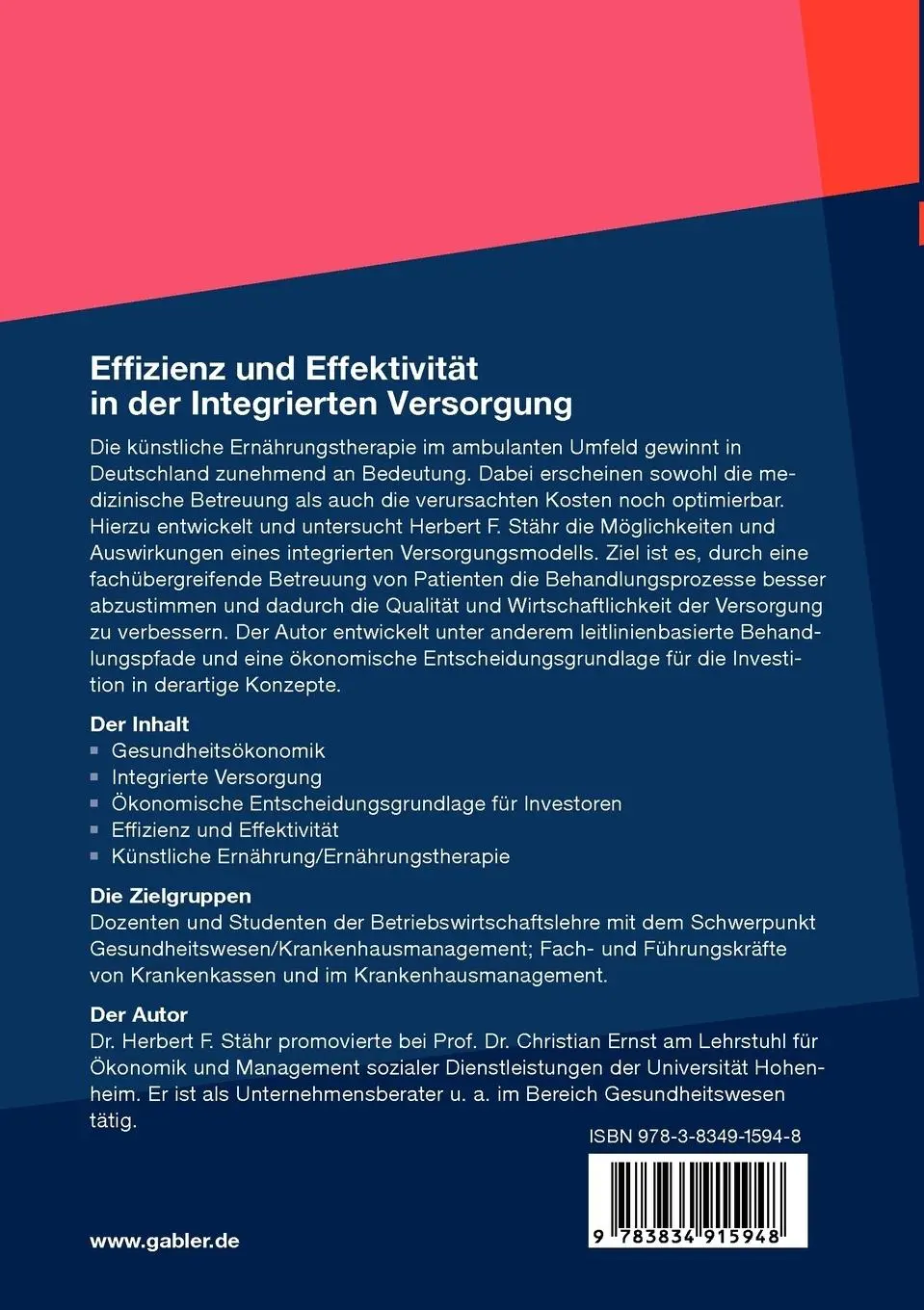 Rückseite: 9783834915948 | Effizienz und Effektivität in der Integrierten Versorgung | Stähr