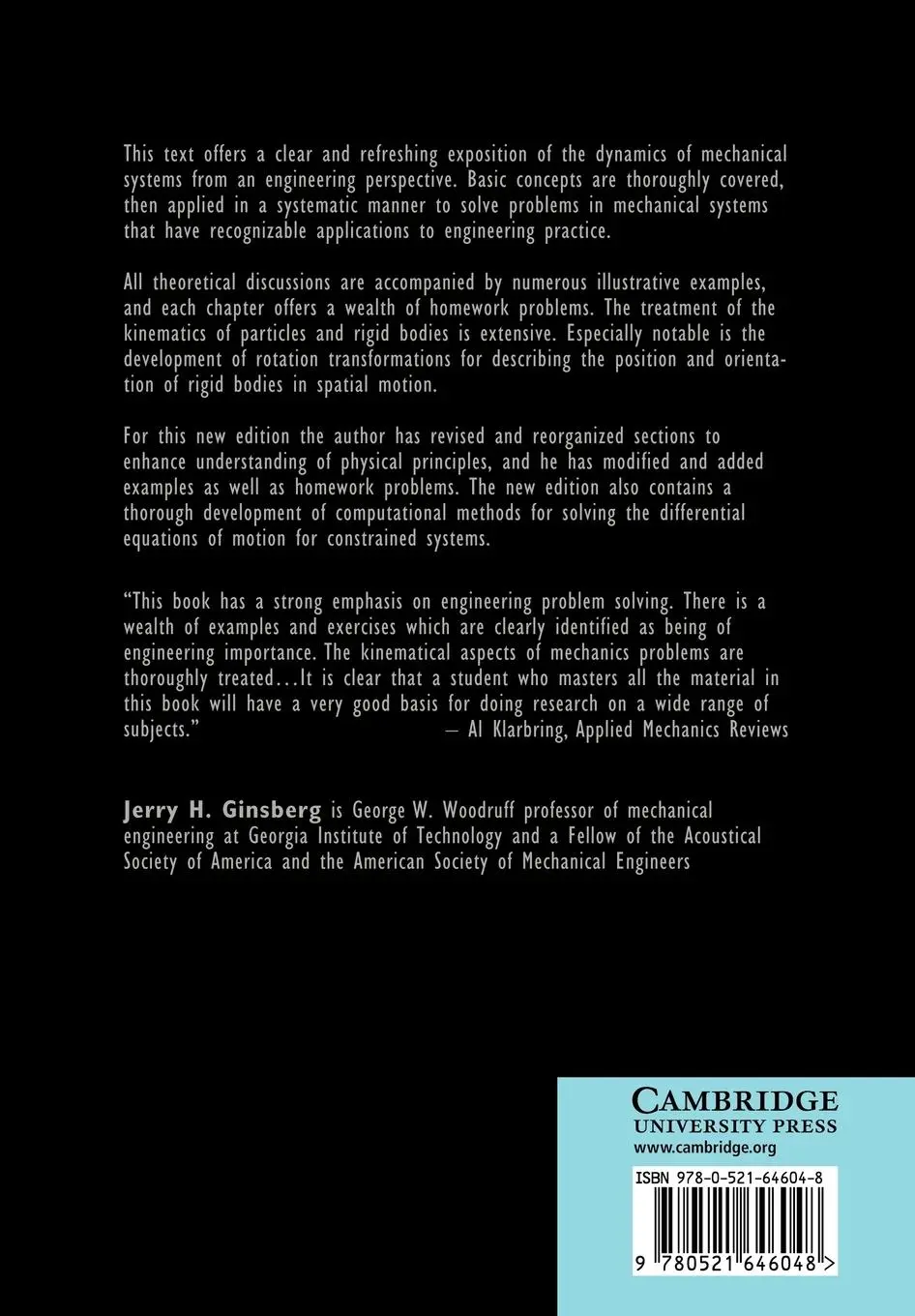 Rückseite: 9780521646048 | Advanced Engineering Dynamics | Jerry H. Ginsberg (u. a.) | Buch