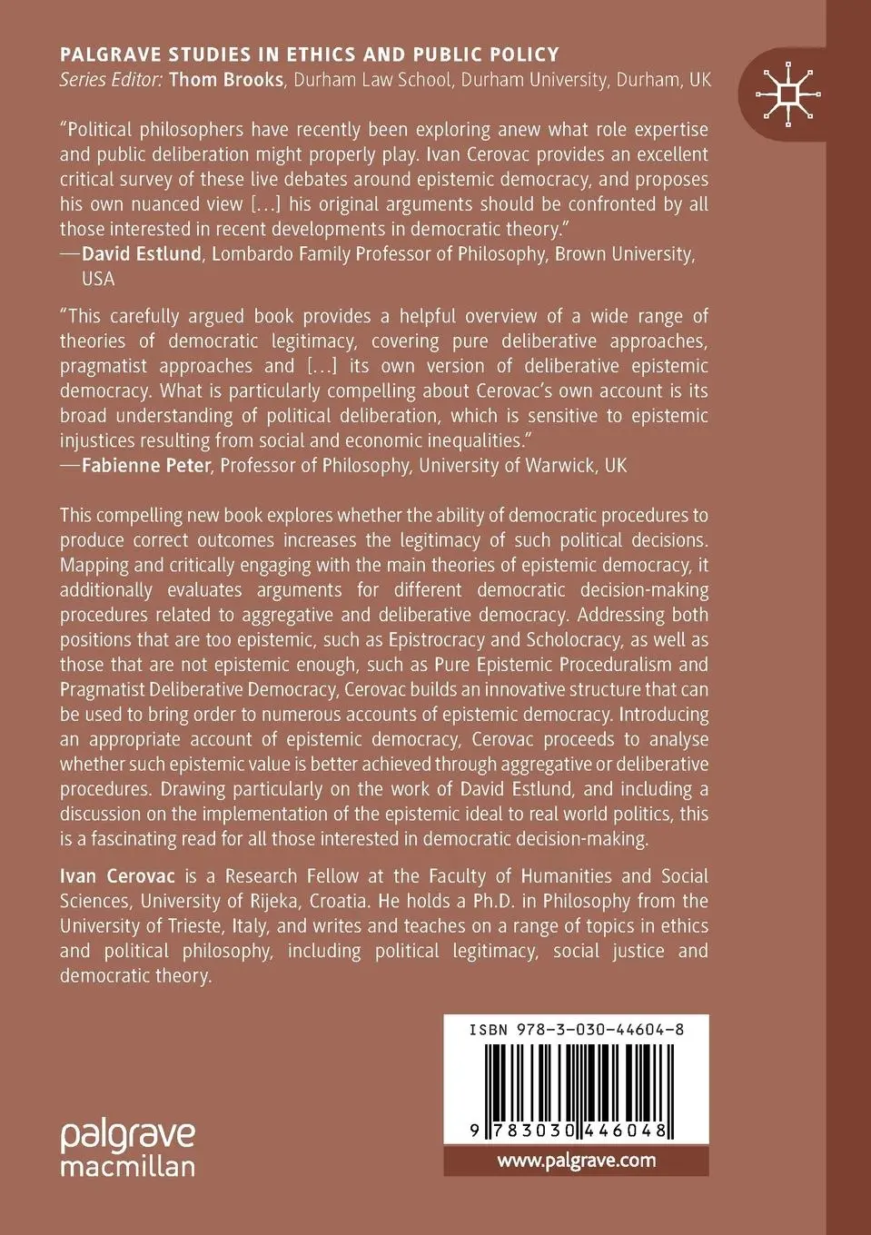 Rückseite: 9783030446048 | Epistemic Democracy and Political Legitimacy | Ivan Cerovac | Buch