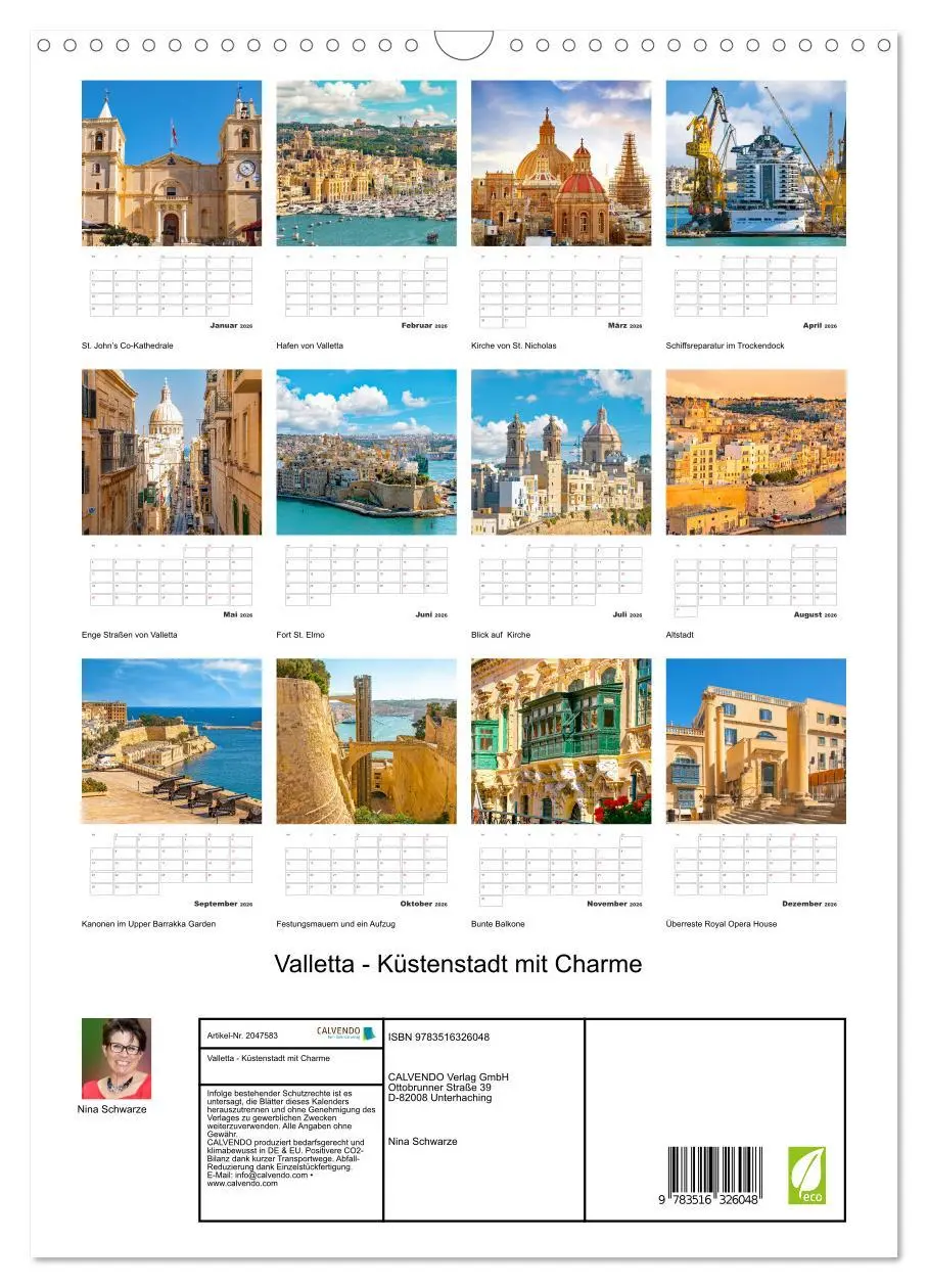 Bild: 9783516326048 | Valletta - Küstenstadt mit Charme (Wandkalender 2026 DIN A3 hoch),...
