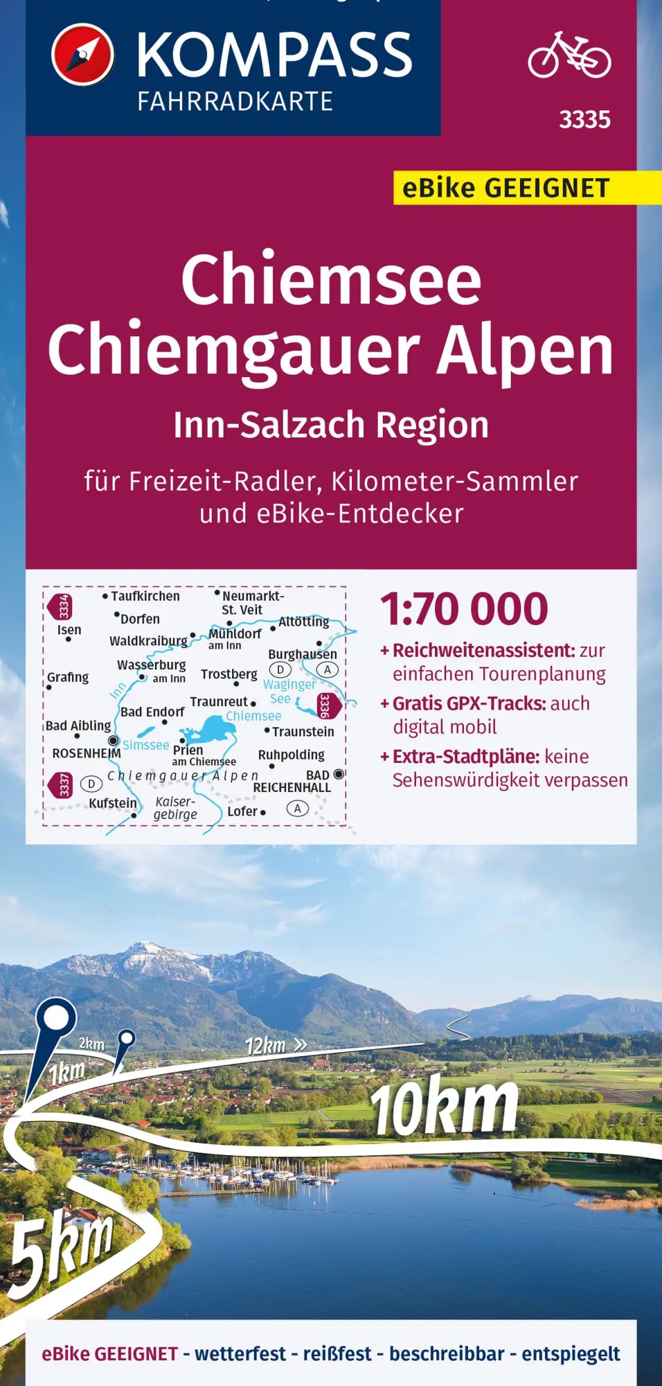 Cover: 9783991216148 | KOMPASS Fahrradkarte 3335 Chiemsee - Chiemgauer Alpen 1:70.000 | 2023