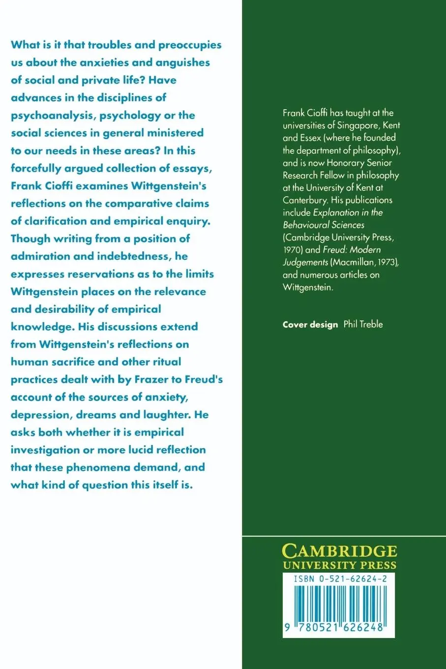 Rückseite: 9780521626248 | Wittgenstein on Freud and Frazer | Frank Cioffi (u. a.) | Taschenbuch