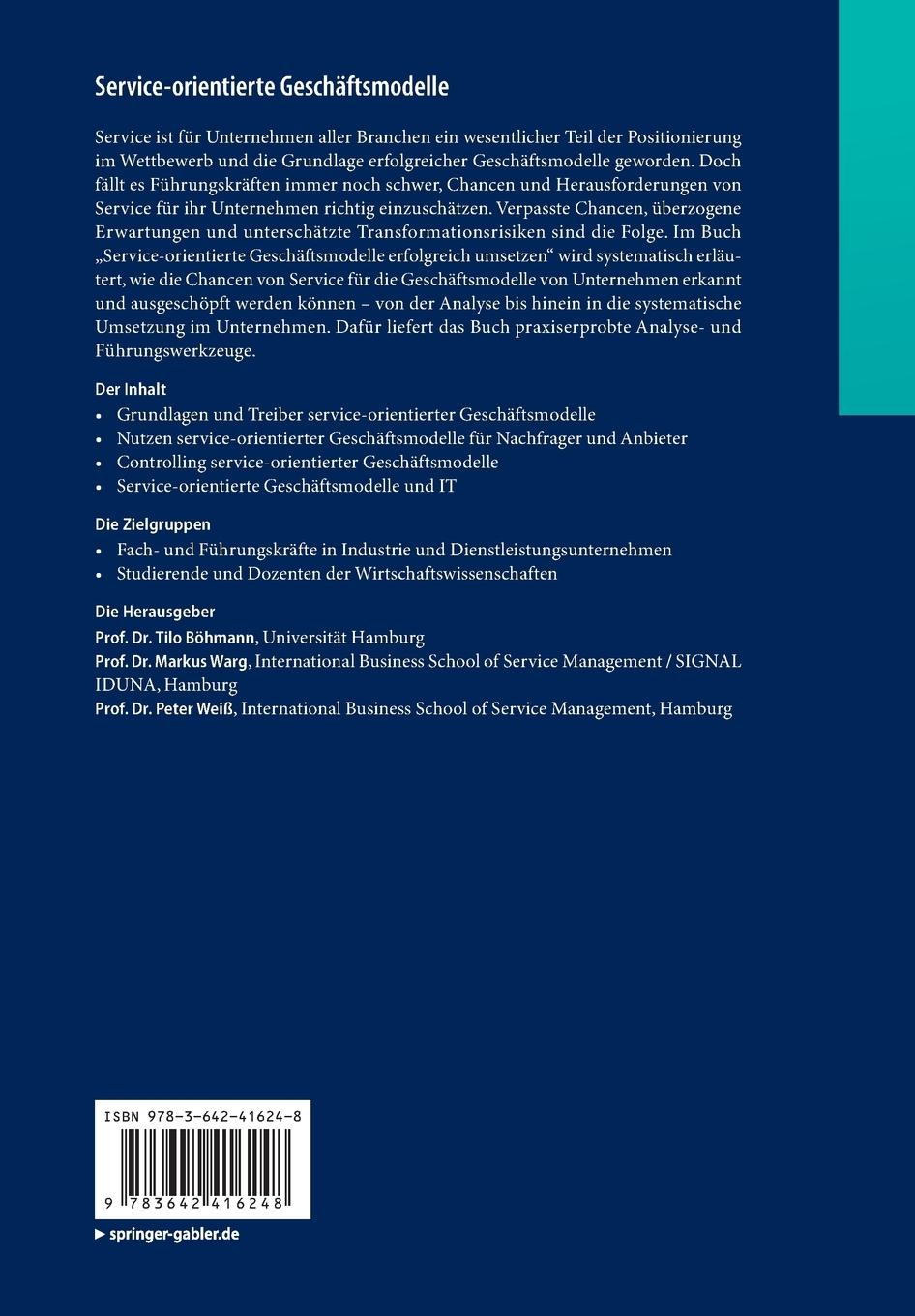 Rückseite: 9783642416248 | Service-orientierte Geschäftsmodelle | Erfolgreich umsetzen | Buch
