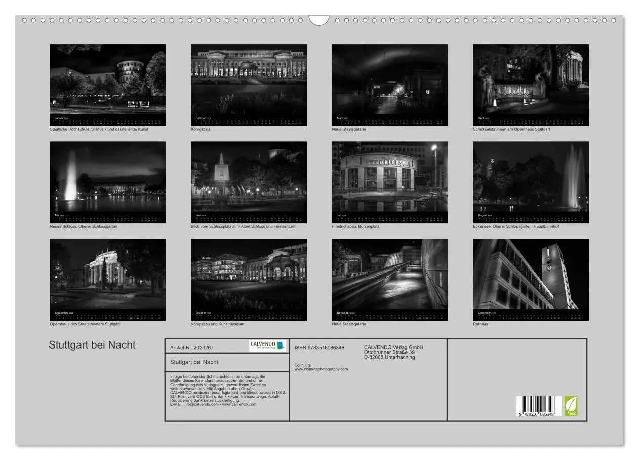 Bild: 9783516086348 | Stuttgart bei Nacht (Wandkalender 2026 DIN A2 quer), CALVENDO...