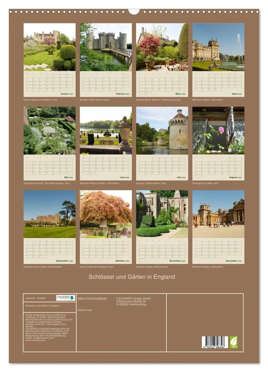 Bild: 9783516396348 | Schlösser und Gärten in England (Wandkalender 2026 DIN A2 hoch),...