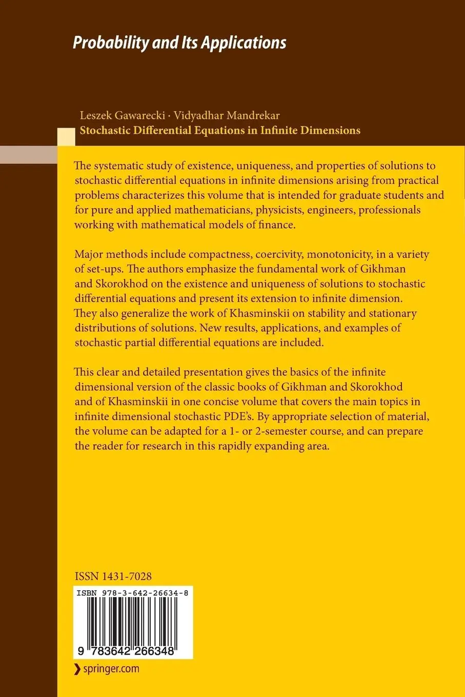 Rückseite: 9783642266348 | Stochastic Differential Equations in Infinite Dimensions | Taschenbuch