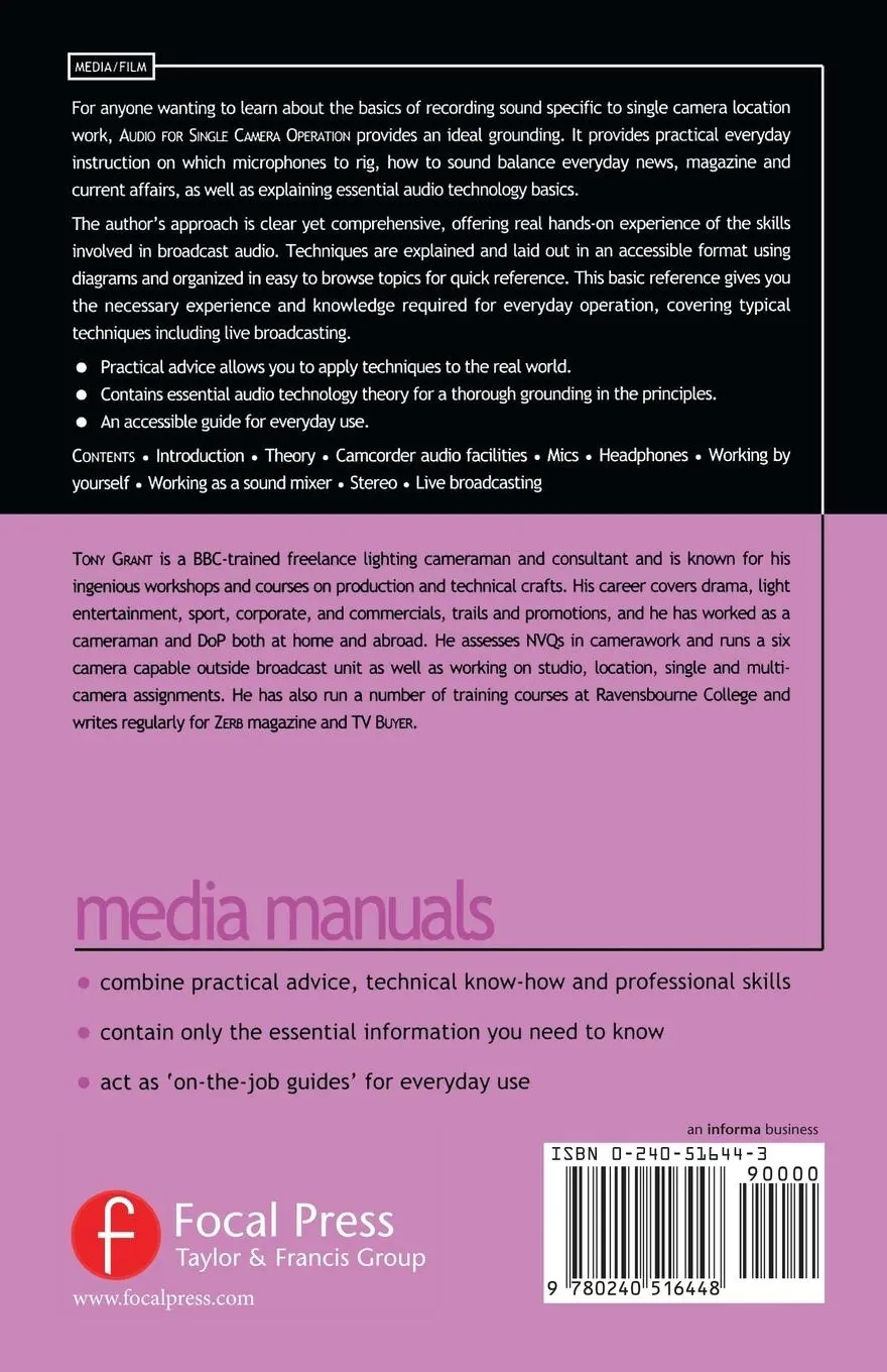 Rückseite: 9780240516448 | Audio for Single Camera Operation | Tony Grant | Taschenbuch | 2002