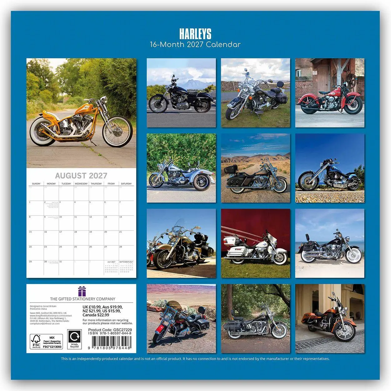 Rückseite: 9781805976448 | Harleys - Harley Davidson 2027 - 16-Monatskalender | The Gifted | 2027