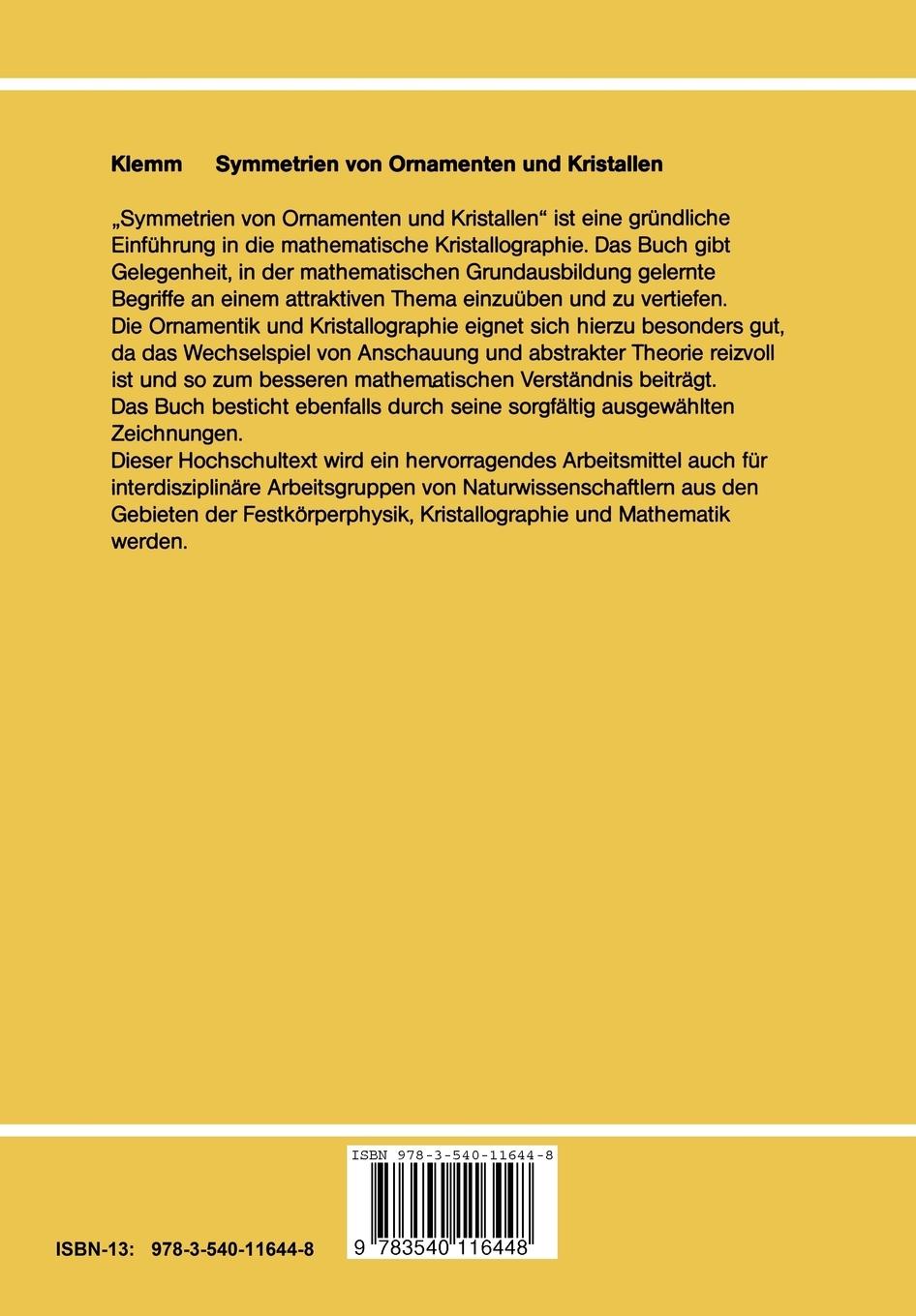 Rückseite: 9783540116448 | Symmetrien von Ornamenten und Kristallen | M. Klemm | Taschenbuch