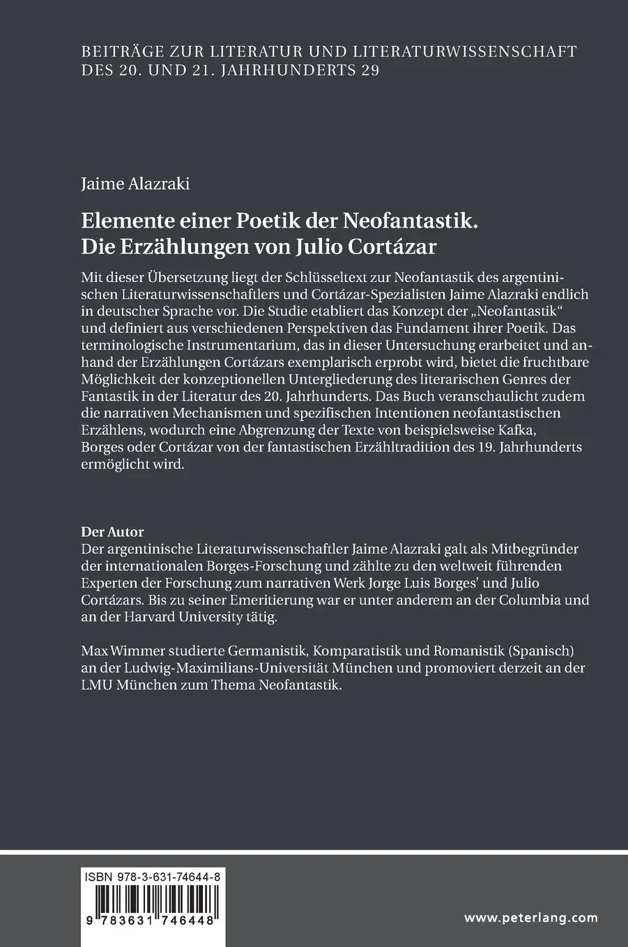 Rückseite: 9783631746448 | Elemente einer Poetik der Neofantastik. Die Erzählungen von Julio...