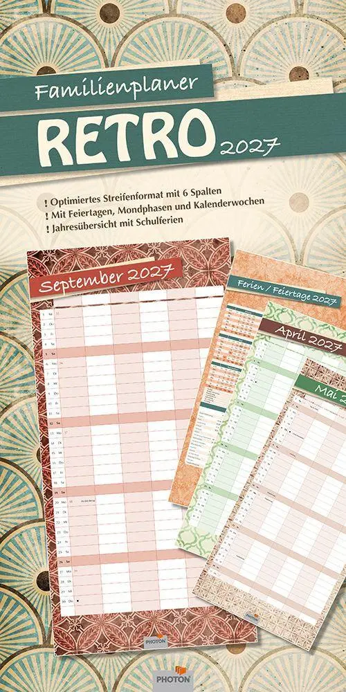 Cover: 9783911156448 | Familienplaner "RETRO" Kalender 2027 | PHOTON® Verlag | Kalender