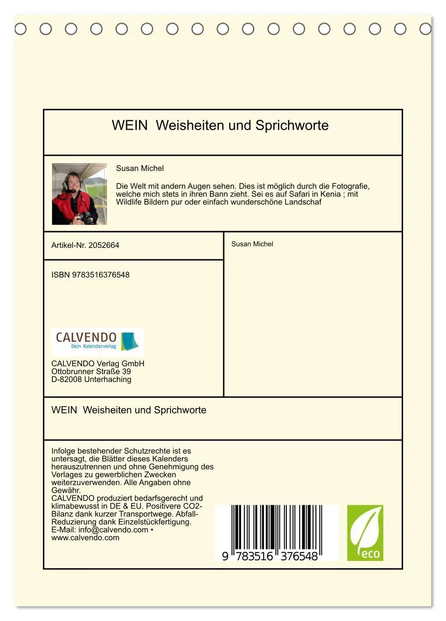 Bild: 9783516376548 | WEIN Weisheiten und Sprichworte (Tischkalender 2026 DIN A5 hoch),...