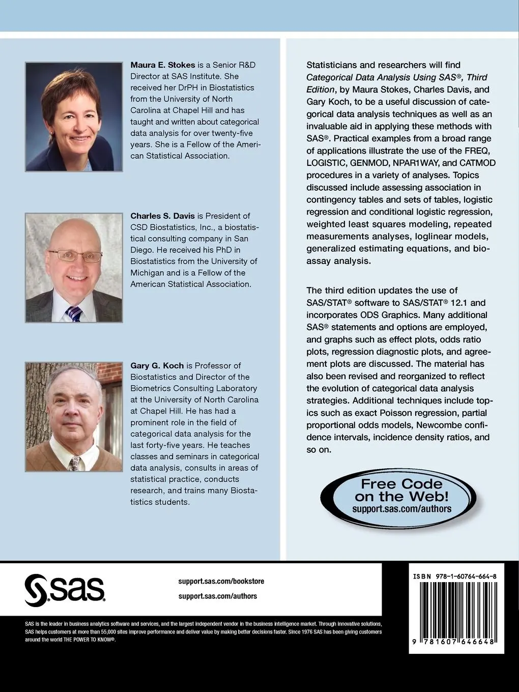 Rückseite: 9781607646648 | Categorical Data Analysis Using SAS, Third Edition | Stokes (u. a.)