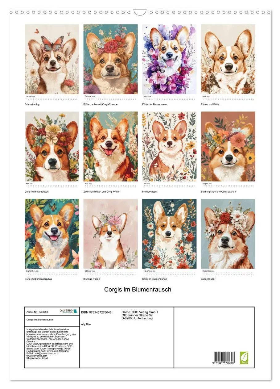 Bild: 9783457276648 | Corgis im Blumenrausch (Wandkalender 2026 DIN A2 hoch), CALVENDO...