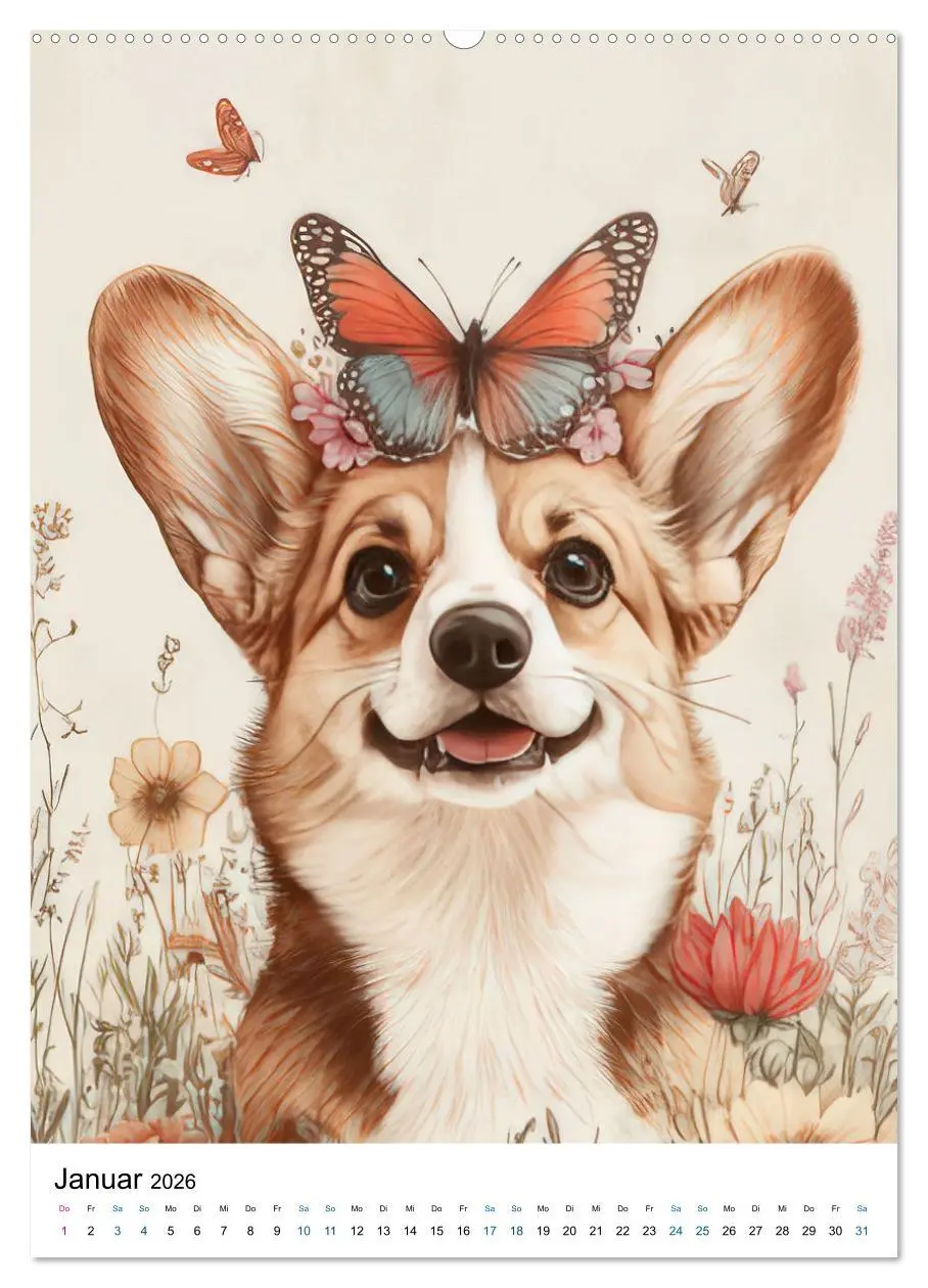Bild: 9783457276648 | Corgis im Blumenrausch (Wandkalender 2026 DIN A2 hoch), CALVENDO...