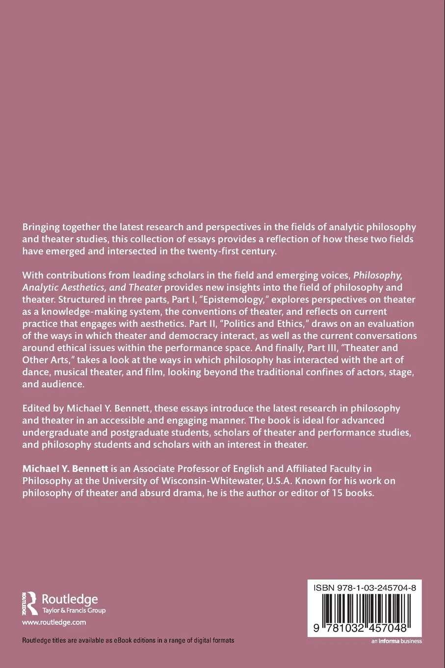 Rückseite: 9781032457048 | Philosophy, Analytic Aesthetics, and Theater | Michael Y. Bennett