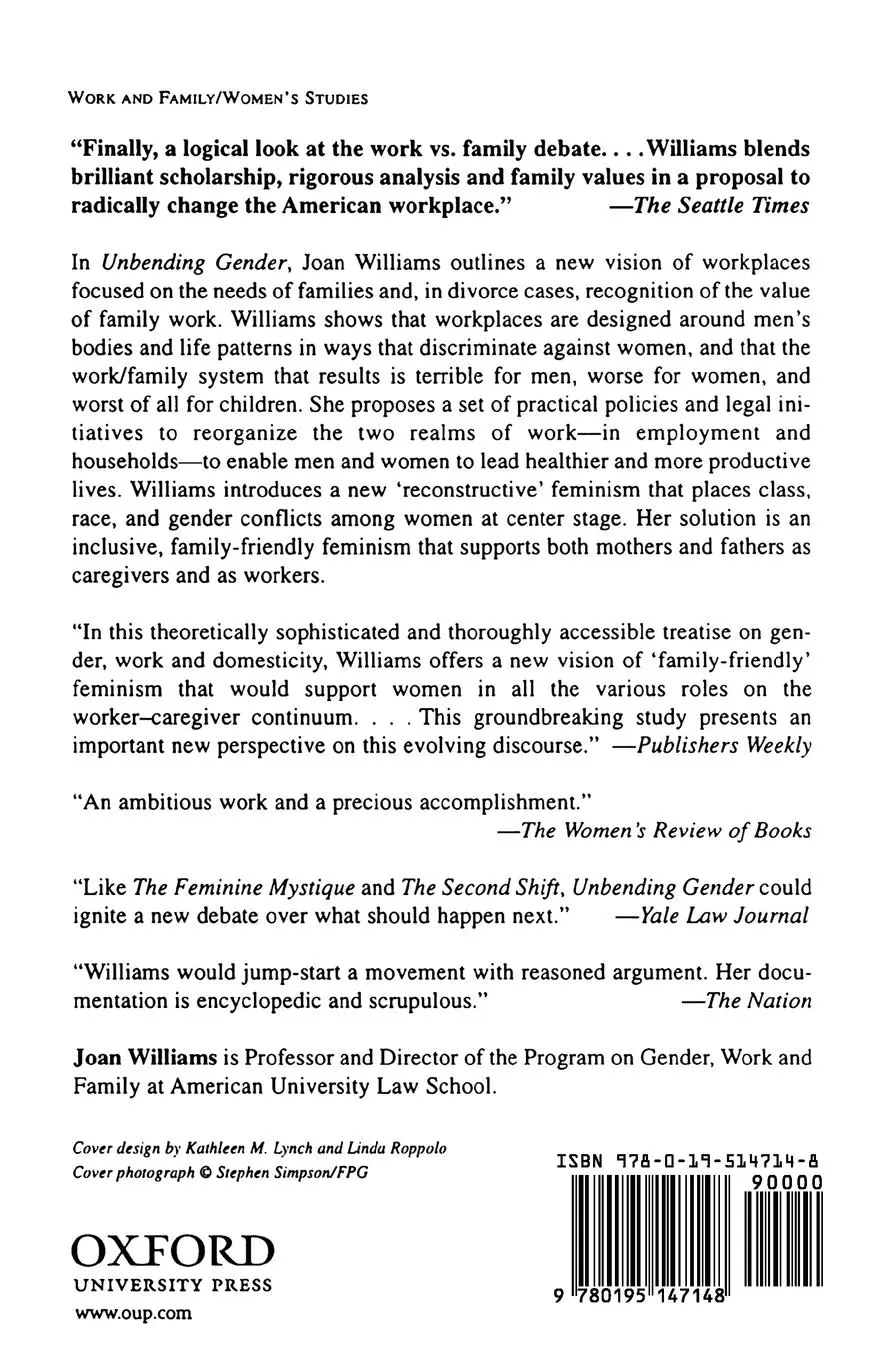 Rückseite: 9780195147148 | Unbending Gender | Joan Williams | Taschenbuch | Englisch | 2001