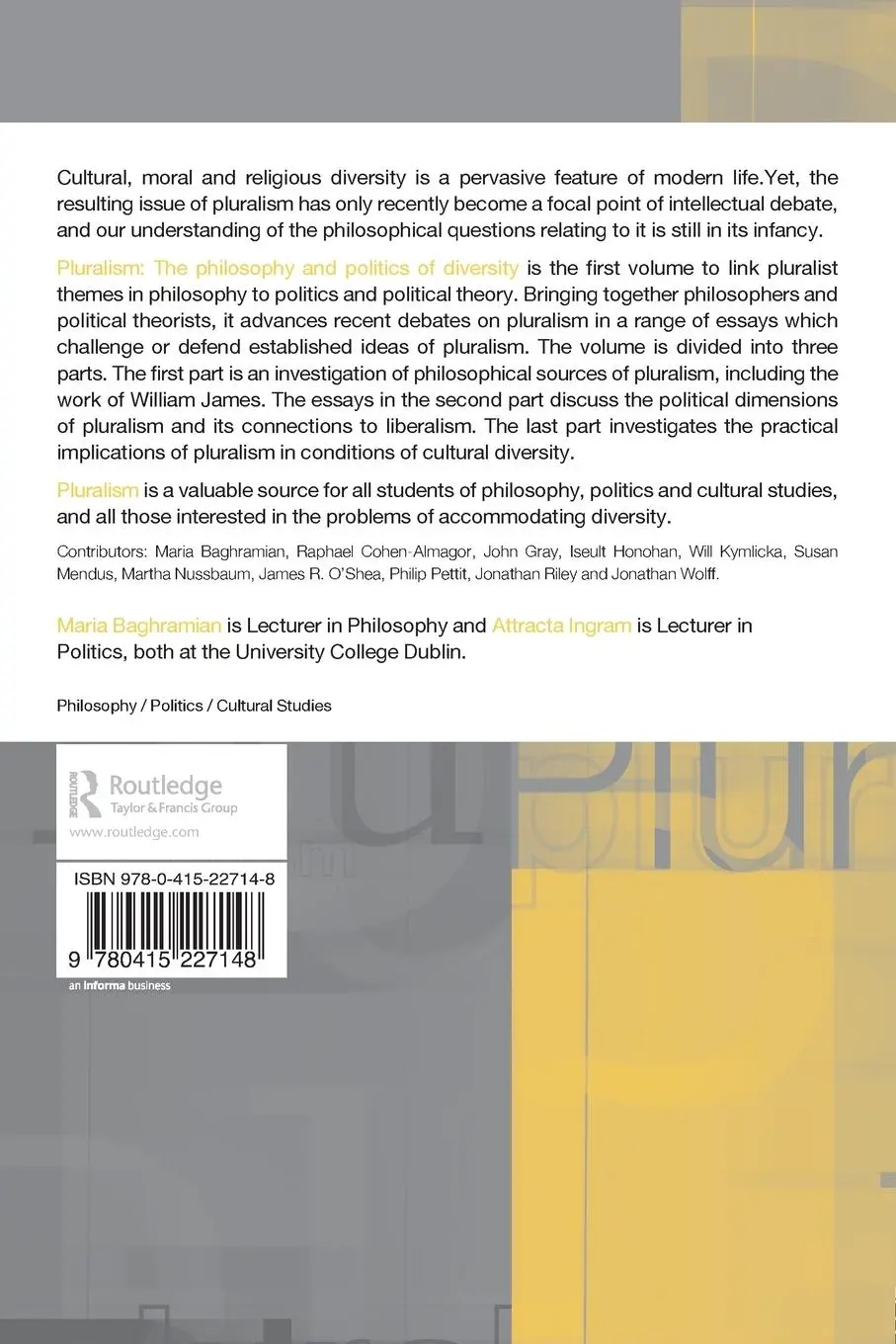 Rückseite: 9780415227148 | Pluralism | The Philosophy and Politics of Diversity | Taschenbuch