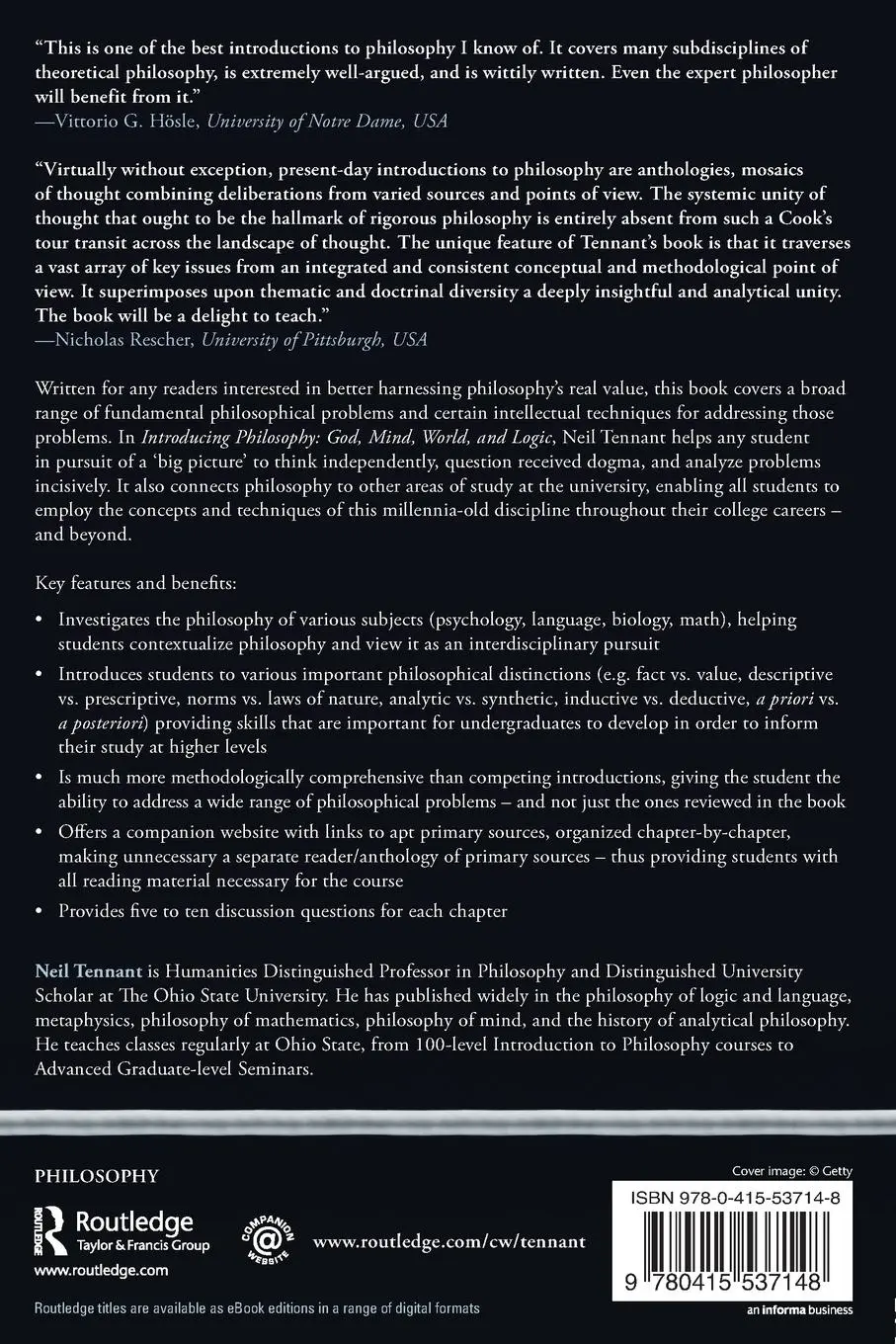 Rückseite: 9780415537148 | Introducing Philosophy | God, Mind, World, and Logic | Neil Tennant