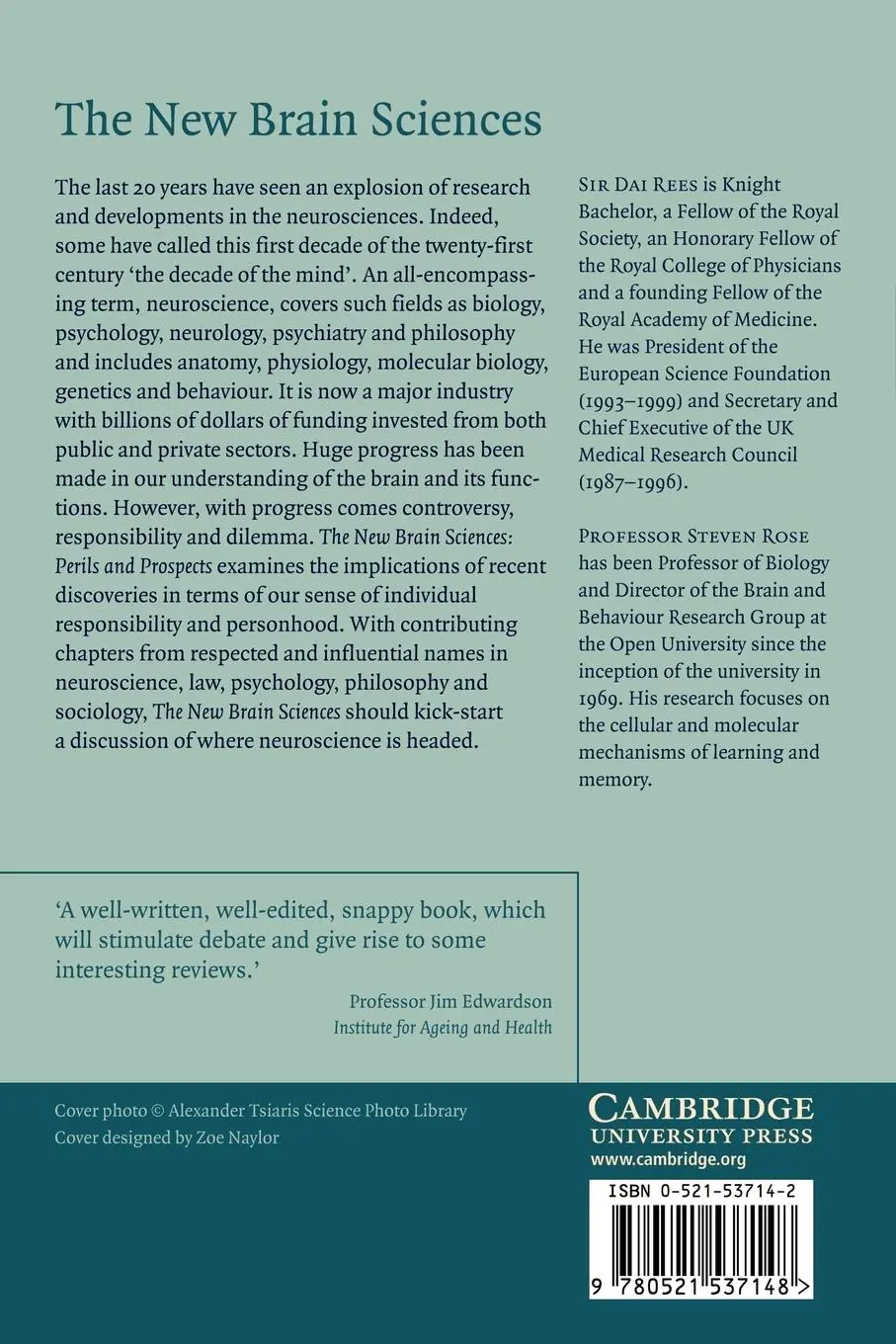 Rückseite: 9780521537148 | The New Brain Sciences | Perils and Prospects | Steven Rose (u. a.)