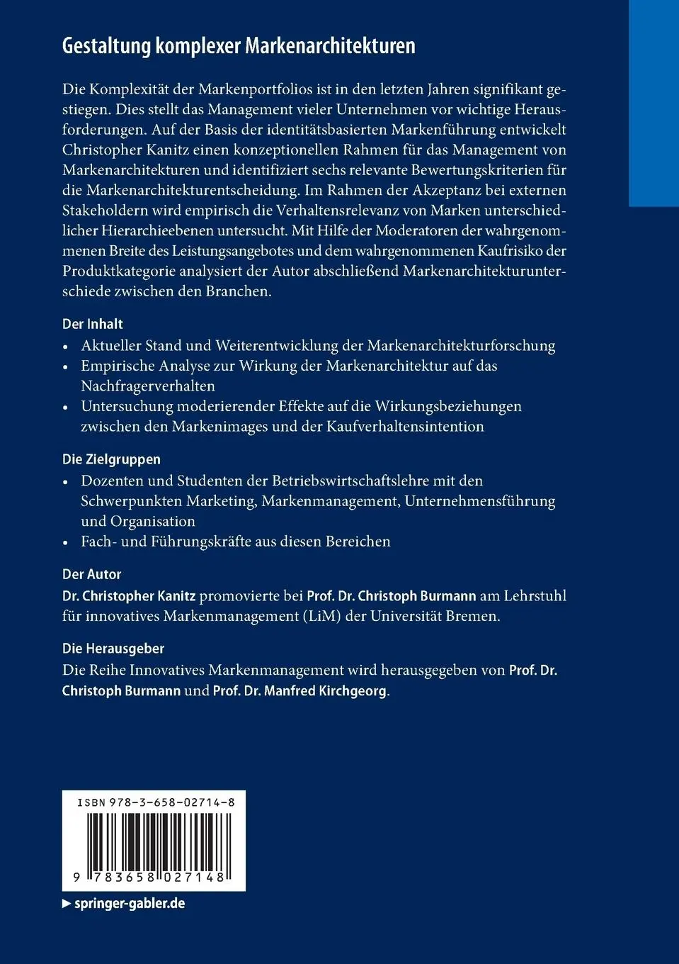 Rückseite: 9783658027148 | Gestaltung komplexer Markenarchitekturen | Christopher Kanitz | Buch