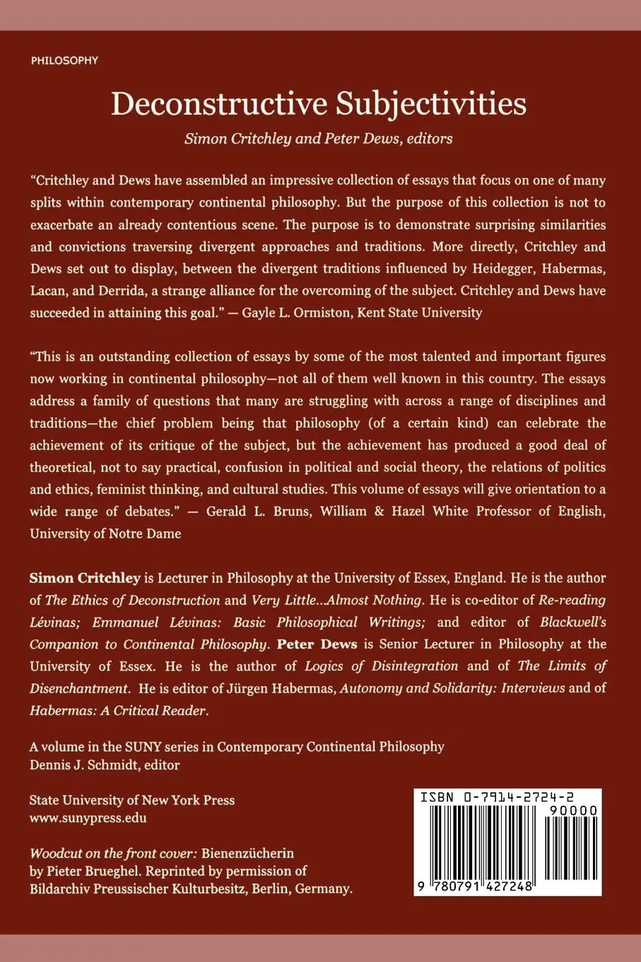 Rückseite: 9780791427248 | Deconstructive Subjectivities | Simon Critchley (u. a.) | Taschenbuch