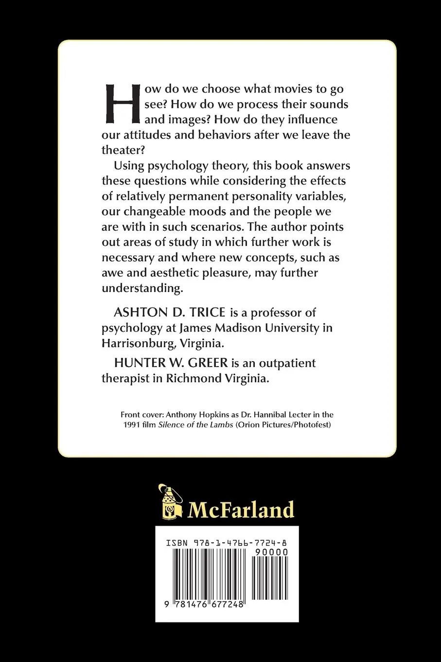 Rückseite: 9781476677248 | The Psychology of Moviegoing | Ashton D. Trice (u. a.) | Taschenbuch