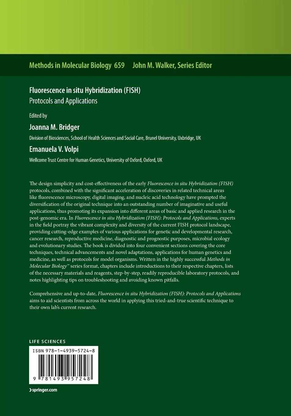 Rückseite: 9781493957248 | Fluorescence in situ Hybridization (FISH) | Protocols and Applications