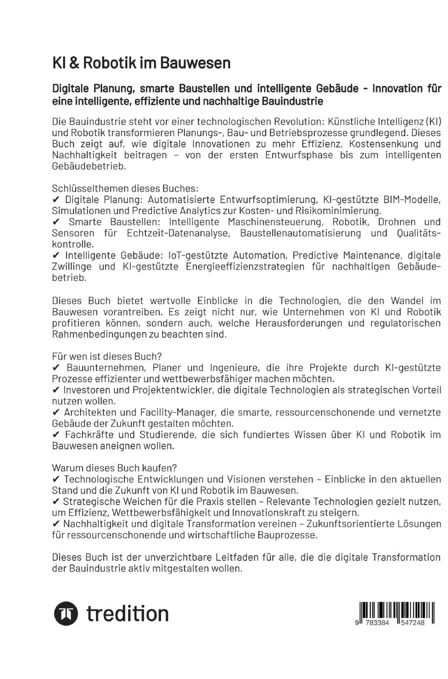 Rückseite: 9783384547248 | KI &amp; Robotik im Bauwesen | Bernhard Metzger | Buch | 144 S. | Deutsch