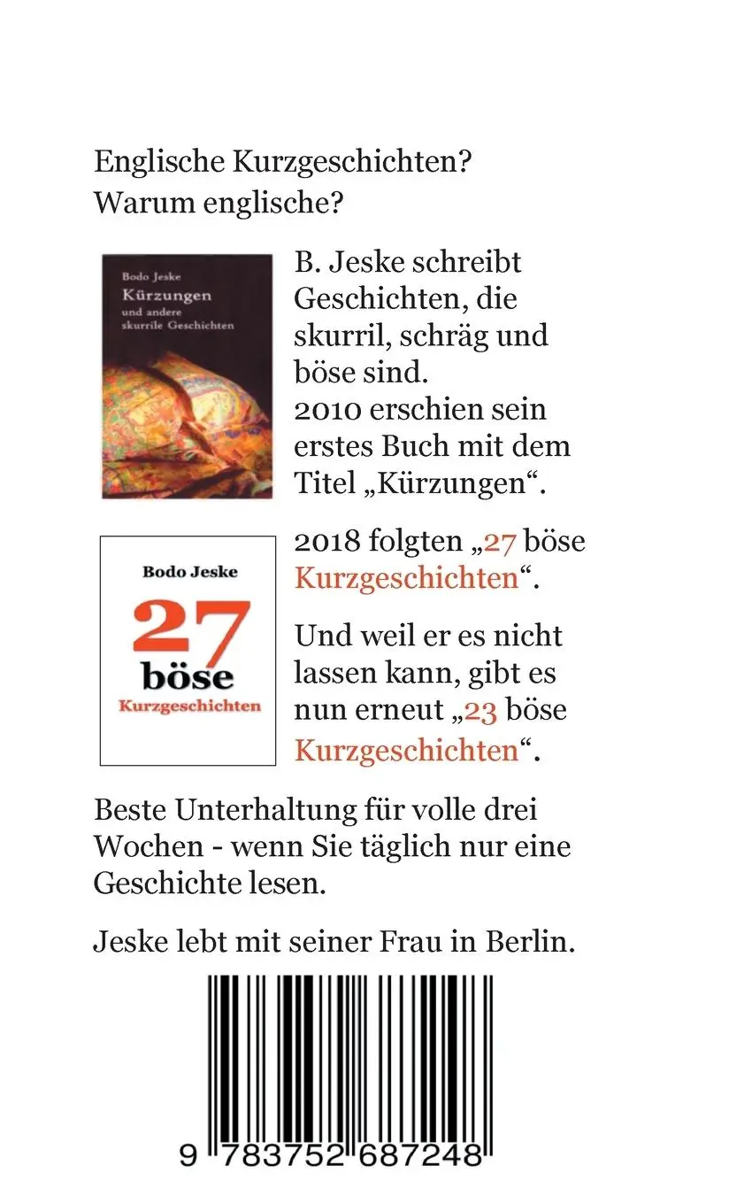 Rückseite: 9783752687248 | 23 böse Kurzgeschichten | Bodo Jeske | Taschenbuch | Paperback | 2020