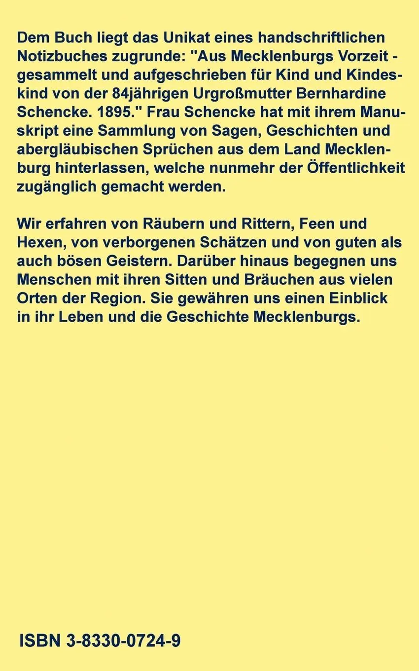 Rückseite: 9783833007248 | Aus Mecklenburgs Vorzeit | Sagen - Geschichten - Aberglauben | Buch