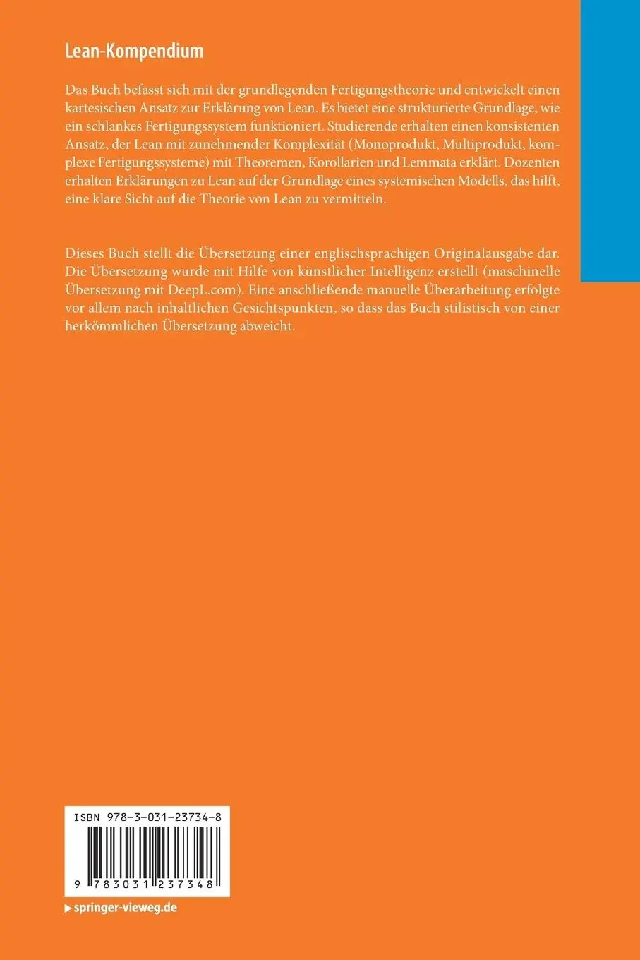 Rückseite: 9783031237348 | Lean-Kompendium | Einführung in die moderne Fertigungstheorie | Buch
