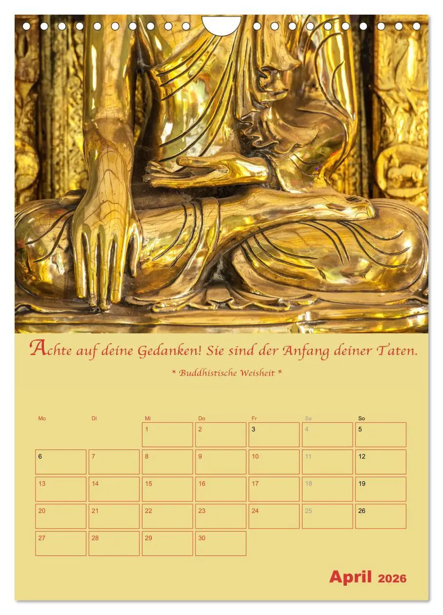 Bild: 9783516367348 | BUDDHA IN GOLD - Mit buddhistischen Sprüchen (Wandkalender 2026 DIN...