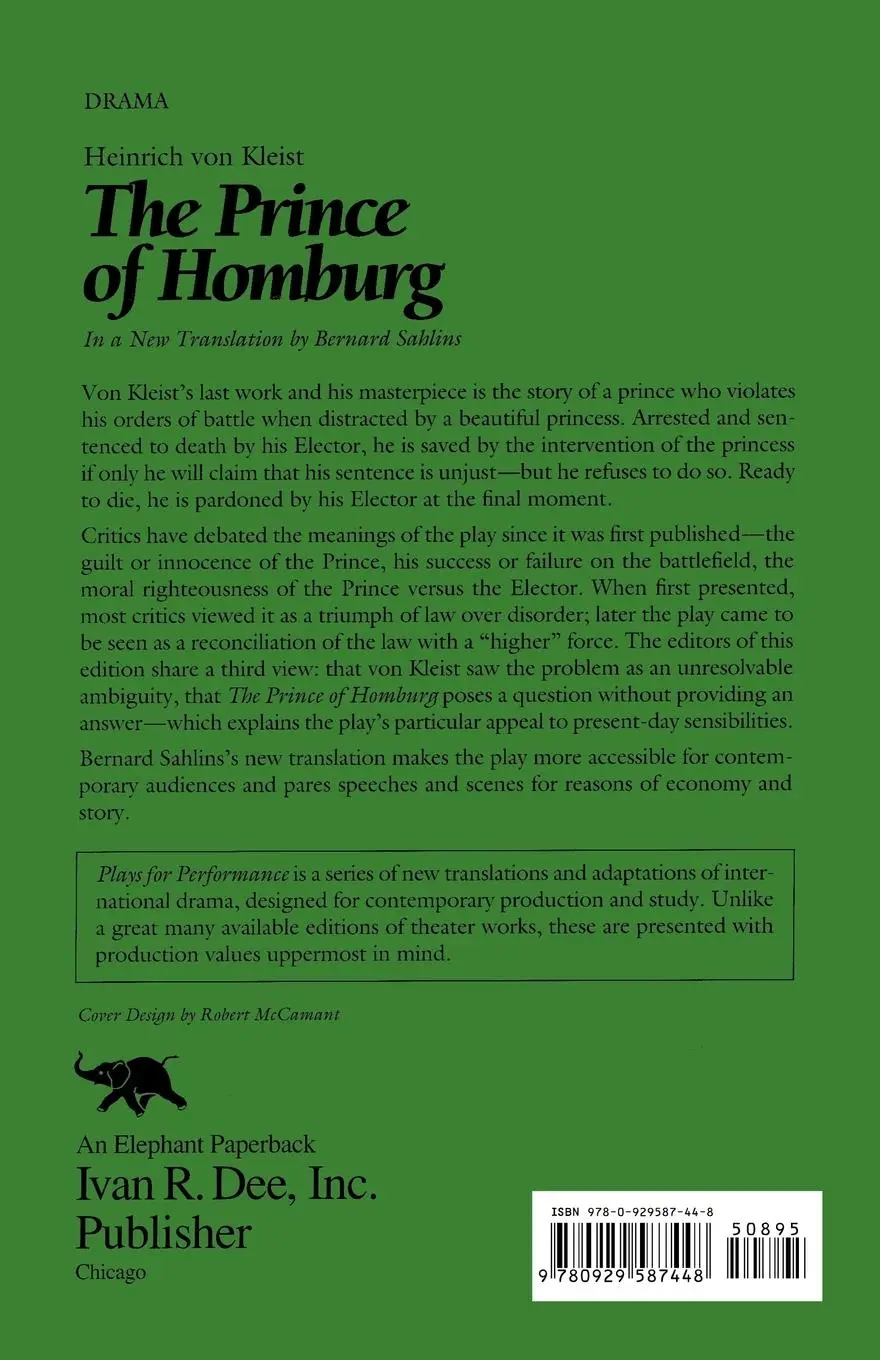 Rückseite: 9780929587448 | Prince of Homburg | Heinrich von Kleist | Taschenbuch | Englisch