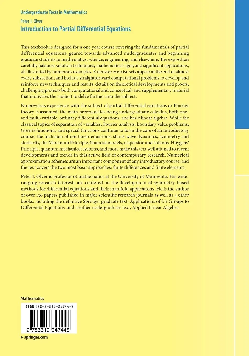 Rückseite: 9783319347448 | Introduction to Partial Differential Equations | Peter J. Olver | Buch