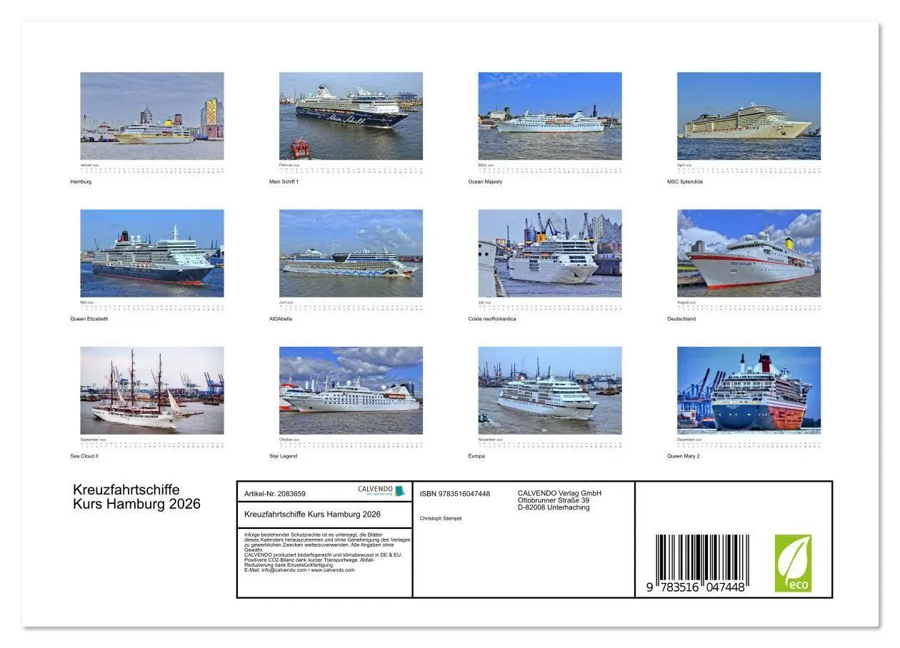 Bild: 9783516047448 | Kreuzfahrtschiffe Kurs Hamburg 2026 (Wandkalender 2026 DIN A4...